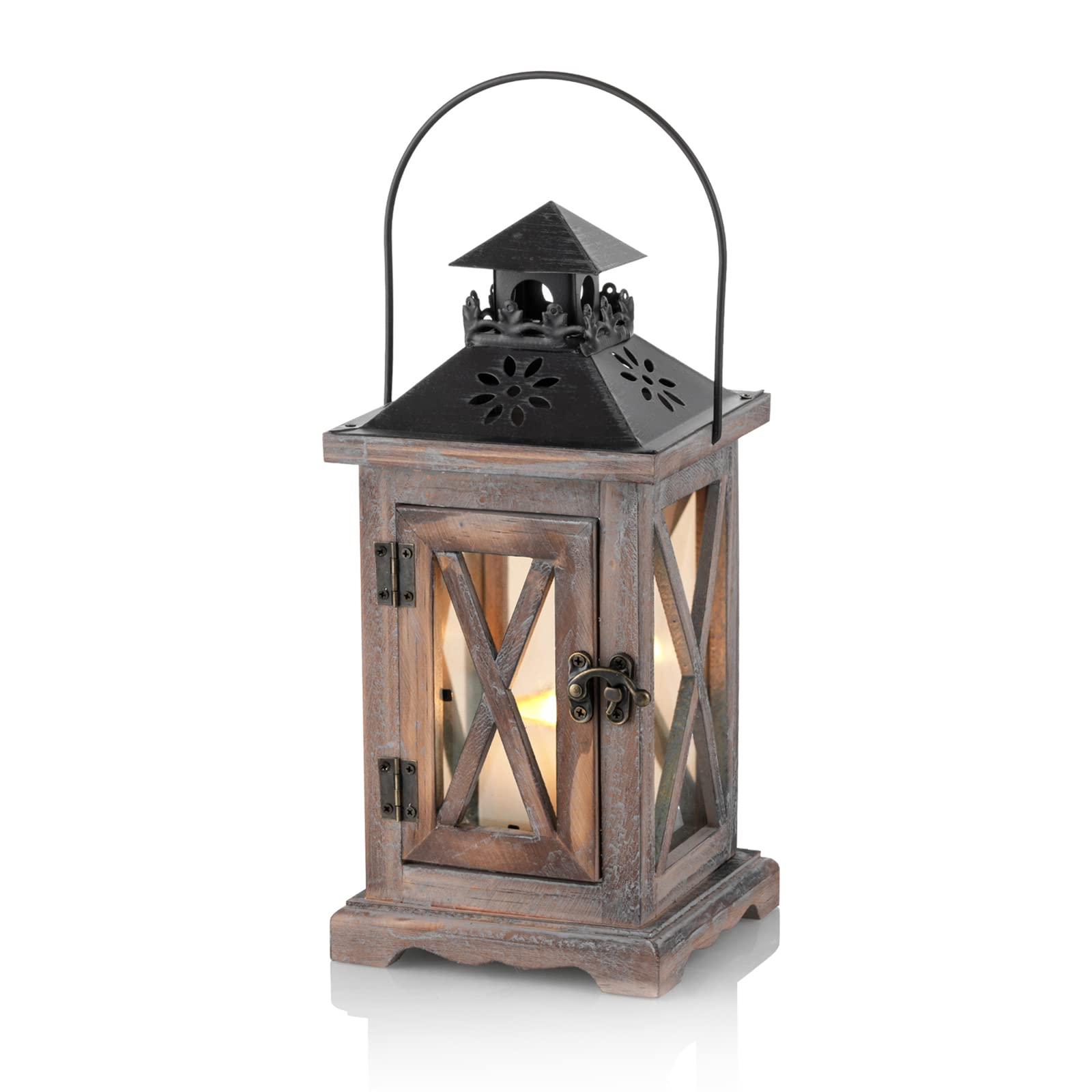 Sziqiqi Wooden Lantern Candle Holder - Vintage Decorative for Rustic Wedding Table Centerpiece, Farmhouse Home Decor, Indoor and Outdoor - 28cm
