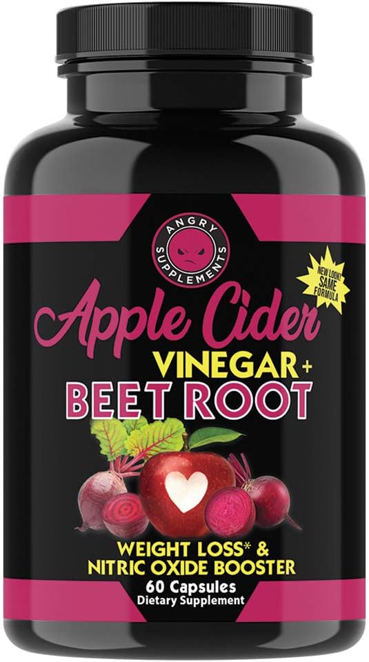 Angry Supplements Apple Cider Vinegar + Beet Root Capsules, Detox Pills, Nitric Oxide + Energy Booster (2-Bottles): Health & Personal Care