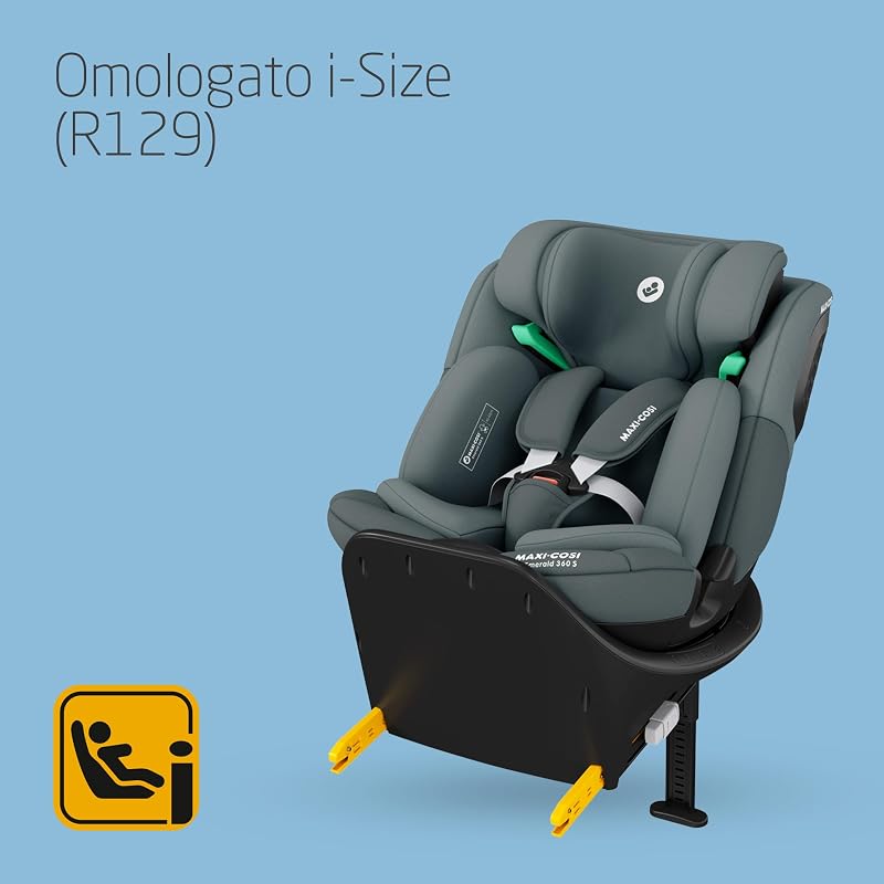 Emerald 360 S i-Size, Seggiolino auto girevole 360, 0-12 anni (40-150 cm), Seggiolino auto neonato, 4 posizioni reclinate, Protezione dagli impatti laterali G-CELL, Tonal Graphite