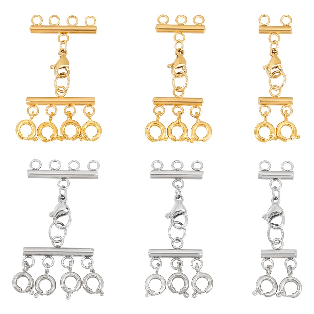 UNICRAFTALE 6Pcs 2 Colors 3 Styles Jewelry Clasps Kit 304 Stainless Steel Lobster Claw Clasps Multi-Strand Lock Clasp Necklace Connector for Multiple Necklace Layering Clasps