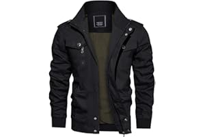 CRYSULLY Men's Spring Fall Casual Windbreaker Jacket Cargo Stand Collar Military Bomber Jackets Coat