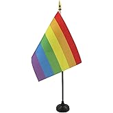 AZ FLAG - Rainbow Table Flag 4'' x 6'' - Gay pride Mini Desk Flag 100% Polyester 15 x 10 cm - Office Banner with 10'' Pole - Golden Spear