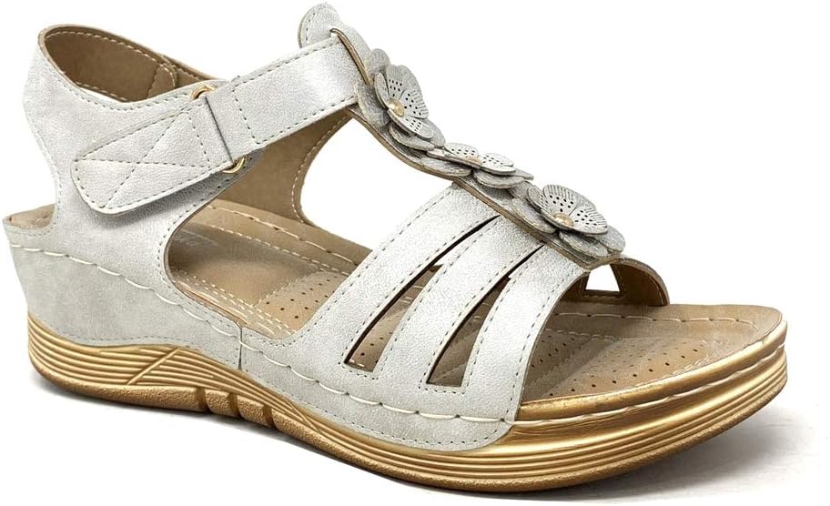 Angkorly - Women's Fashion Shoes Sandals - t-bar - Orthopedic Style - Senior - Flowers - Simple Basic Wedge 4 cm