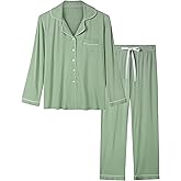Joyaria Womens Bamboo Viscose Pajama Sets Long Sleeve Button Down Cooling Sleepwear Soft Comfortable Pj Pants Set for Women
