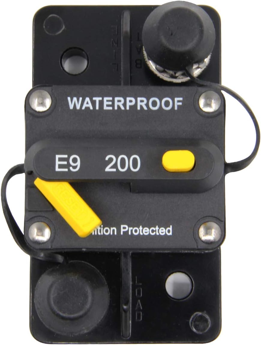 RKURCK 12V-48VDC 200A Waterproof Surface-Mount Circuit Breaker with Manual Reset for Marine Trolling Motors Boat ATV 200Amp
