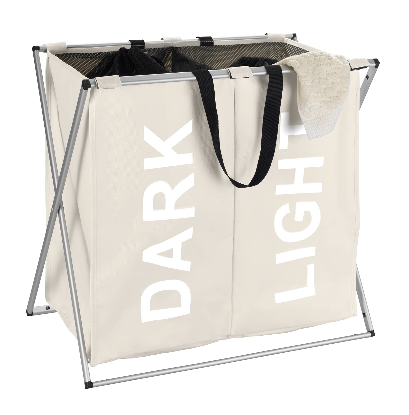 WENKO Laundry bin Duo in beige, Fabric, 38 x 59 x 57 cm