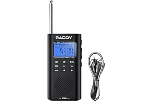 Raddy Portable Digital Radio - AM/FM/SW/VHF/WB with BT Connection, NOAA Alert, Rechargeable Pocket Radio with 9.85 Ft Wire Antenna