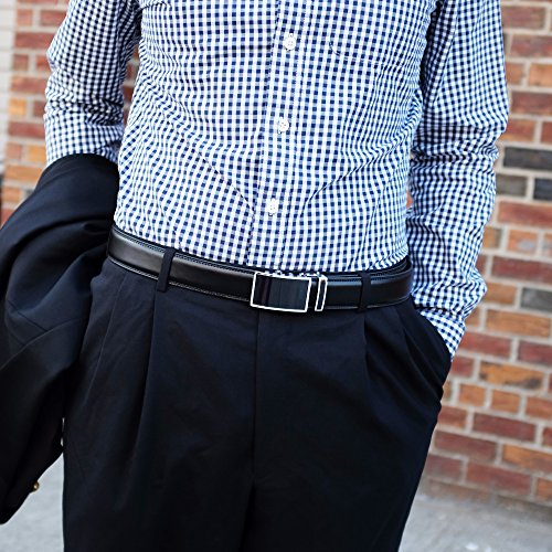 Falari Leather Dress Belt Ratchet Belt Holeless Automatic Buckle Adjustable Size (Fit up to 42", Black, 8001-XL)