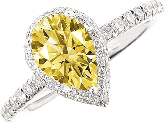 3 26カラットヘイロー黄色いカナリア梨ダイヤモンドの婚約指輪ホワイトゴールド14kの宝石 サイズ 17 インポート リング 通販 Amazon