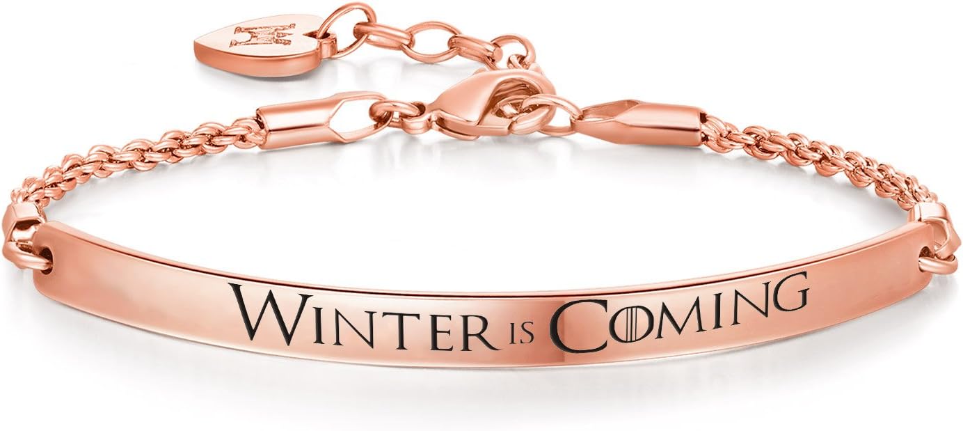 Annamate Inspirational Graduation Gifts Bracelet Bangle Motivational Mantra Quote Engraved Message for Women Teen Girls Birthday Jewelry (Winter is Coming - Rose Gold)