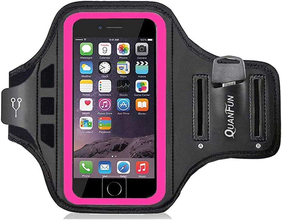 QUANFUN Running Armband Compatible iPhone X, 8, 8/7 Plus, 6S, Water Resistant Cell Phone Holder Arm Band, Workout Sports Arm Strap with Adjustable Elastic Band & Key Holder Fits up to 6.5" Smartphone
