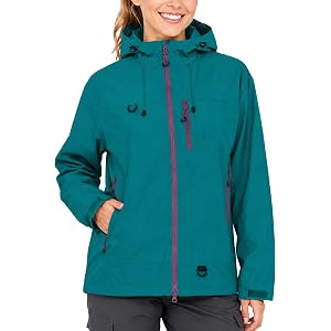 FEOYA Women's Lightweight Shell Jacket Water Resistant Windproof with Adjustable Hood Zip Pockets for Hiking Camping Travel