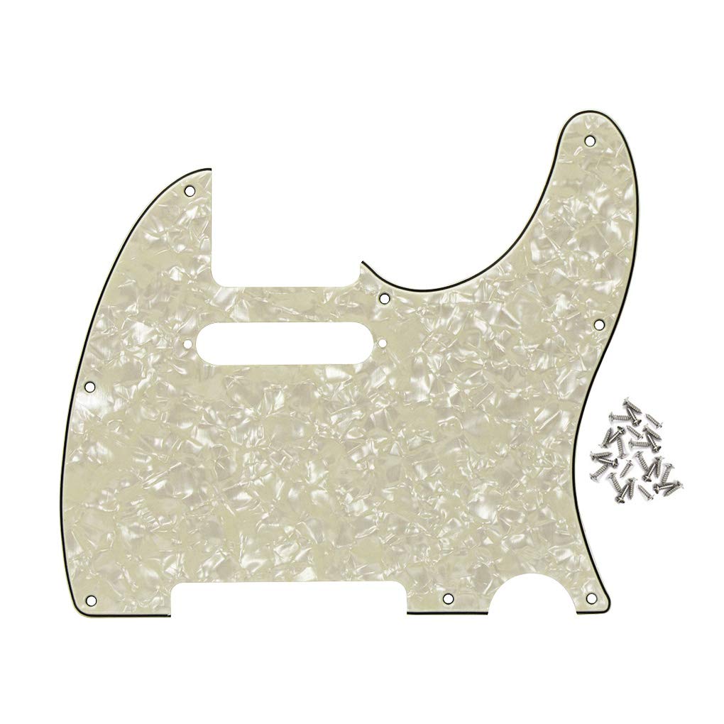 FLEOR 8 Hole 4Ply Aged Pearl TL Pickguard Single Coil Neck Hole Cut Guard Plate with Mounting Screws for U.S./Mexican Standard TL TE Plate Replacement โ image 1