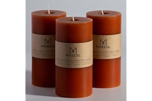 MOZEAL 3" x 6" Hand-Poured Unscented Candle, Dripless Pillar Candle Set of 3, Long Lasting Burning, Approx 120 Hours Burn Time, Rustic Country Style, for Autumn Gatherings, Fall Decor, Burnt Orange