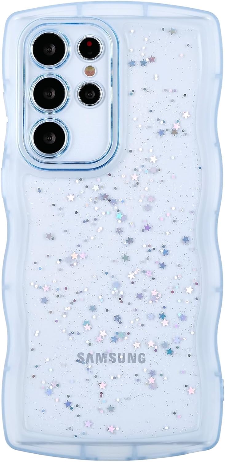 Photo 1 of Cyberowl Compatible with Samsung Galaxy S22 Ultra,Cute Kawaii Bling Sparkle Glitter Frame Shape Soft Silicone Shockproof Protective Phone Case Cover for Women Girls Blue