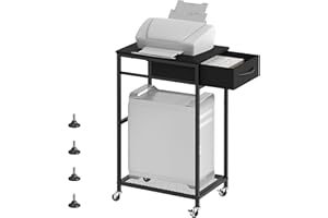 CADUKE 2 Tier PC Stand - Black Computer Tower Stand with Fabric Drawer, Modern Printer Stand with Wheels, Under Desk for Office & Study Room