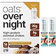 OATS Overnight High-Protein Oatmeal Shakes + Shaker Bottle with Chocolate Peanut Butter, Cookies & Cream (14-Pack, 7-2.7/7-2.8 oz pouches) Plus 2 Sugar-Free White Peach Hydration Sticks