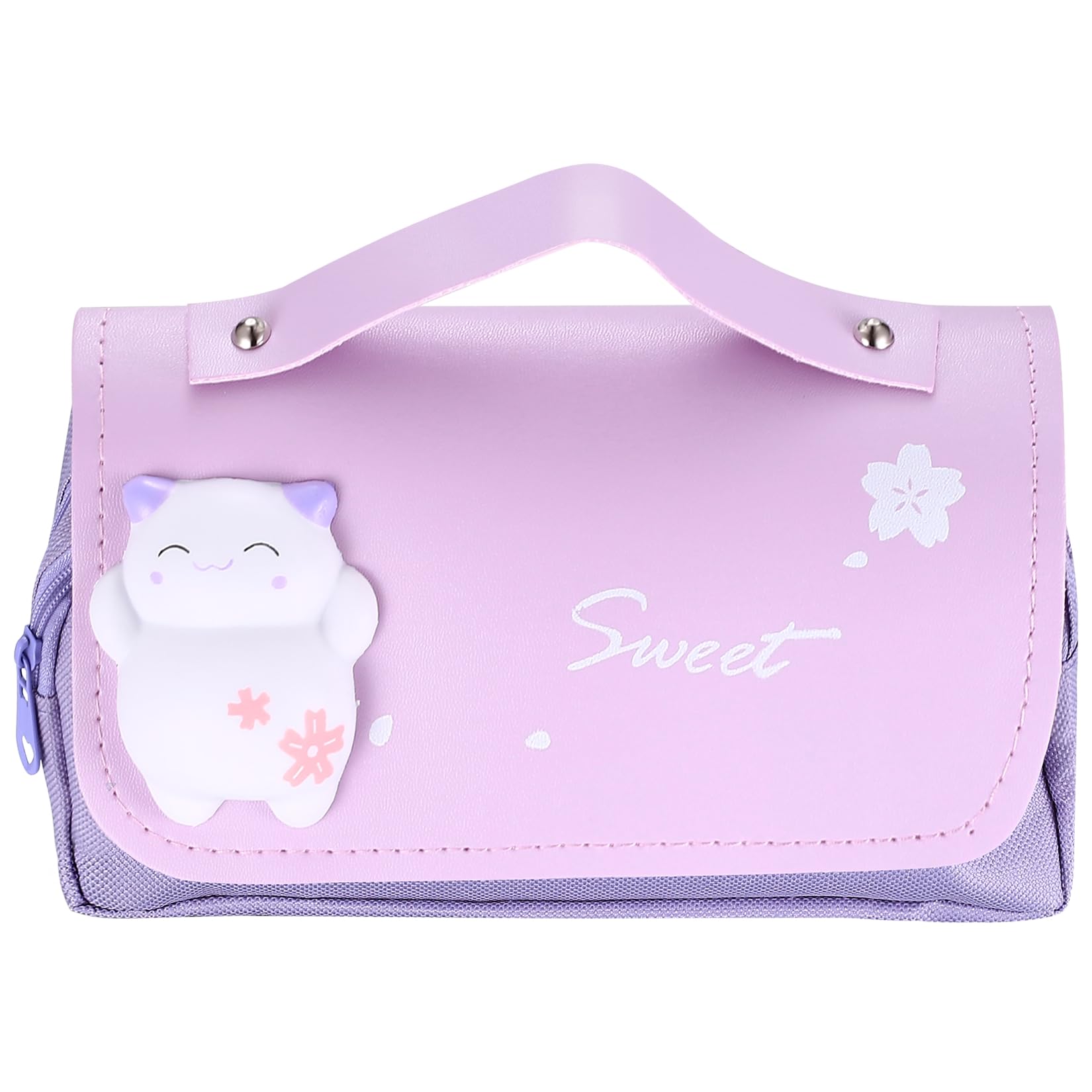 qiwuhai Pencil Case for Girls, Cute Cat Pencil Case with Big Capacity, Large Pencil Pouch Pencil Pen Bag with Multi Compartments for School Girls Boys Teen Organizer, Makeup Bag(Purple)