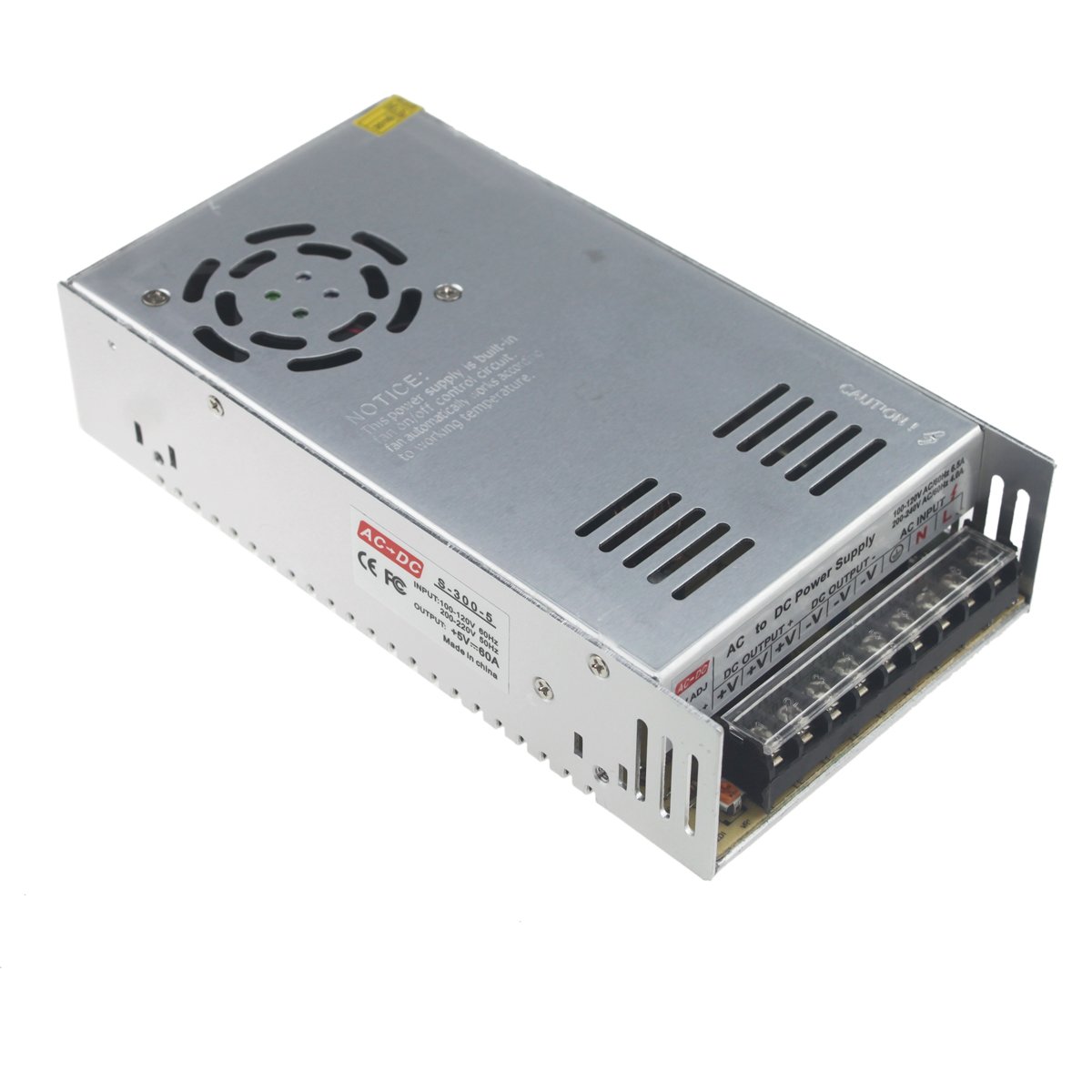 Rextin DC 5V 60A 300W Regulated Transformer Power Supply Driver SW For LED Strip Lights (300W 60A)