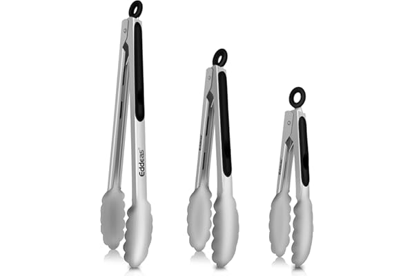 Tongs For Cooking - Heat Resistant 600 Degrees Stainless Steel Kitchen Tong,Heavy Duty Metal Locking Tongs - Perfect for Food,Salad and BBQ set of 3 (7",9" and 12") Dishwasher
