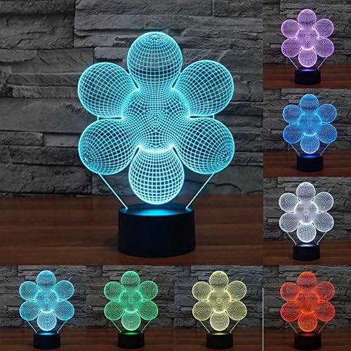 New 3D Flowers Night Light Illusion Lamp 7 Color Change LED Touch USB Table Gift Kids Toys Decor Decorations Christmas Valentines Gift [Energy Class A+++]