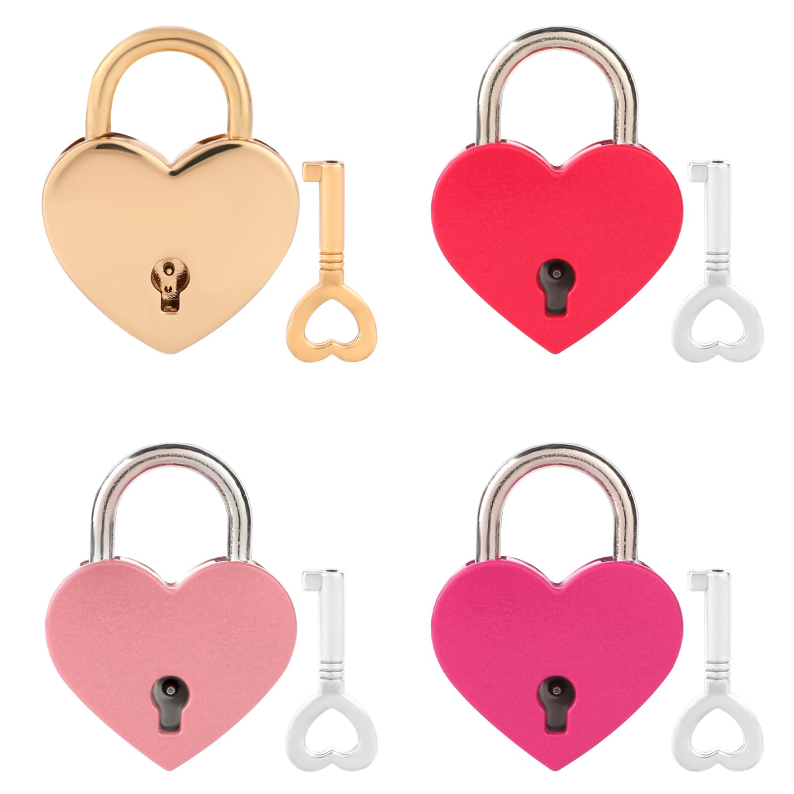 4 Pack Heart Shape Lock Key Padlock Mini Heart Locks with Keys Heart Metal Padlock Alloy Heart Lock with Keys for Baggage Diary Jewelry Box, 4 Colors