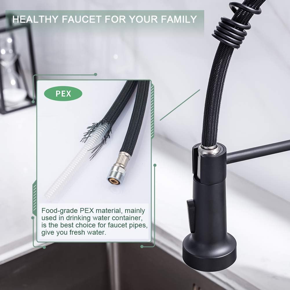 Kitchen Faucet, Kitchen Faucets with Pull Down Sprayer WEWE Sus304 Stainless Steel Matte Black Industrial Single Handle One Hole Or 3 Hole Faucet for Farmhouse Camper Laundry Utility Rv Wet Bar Sinks - - 