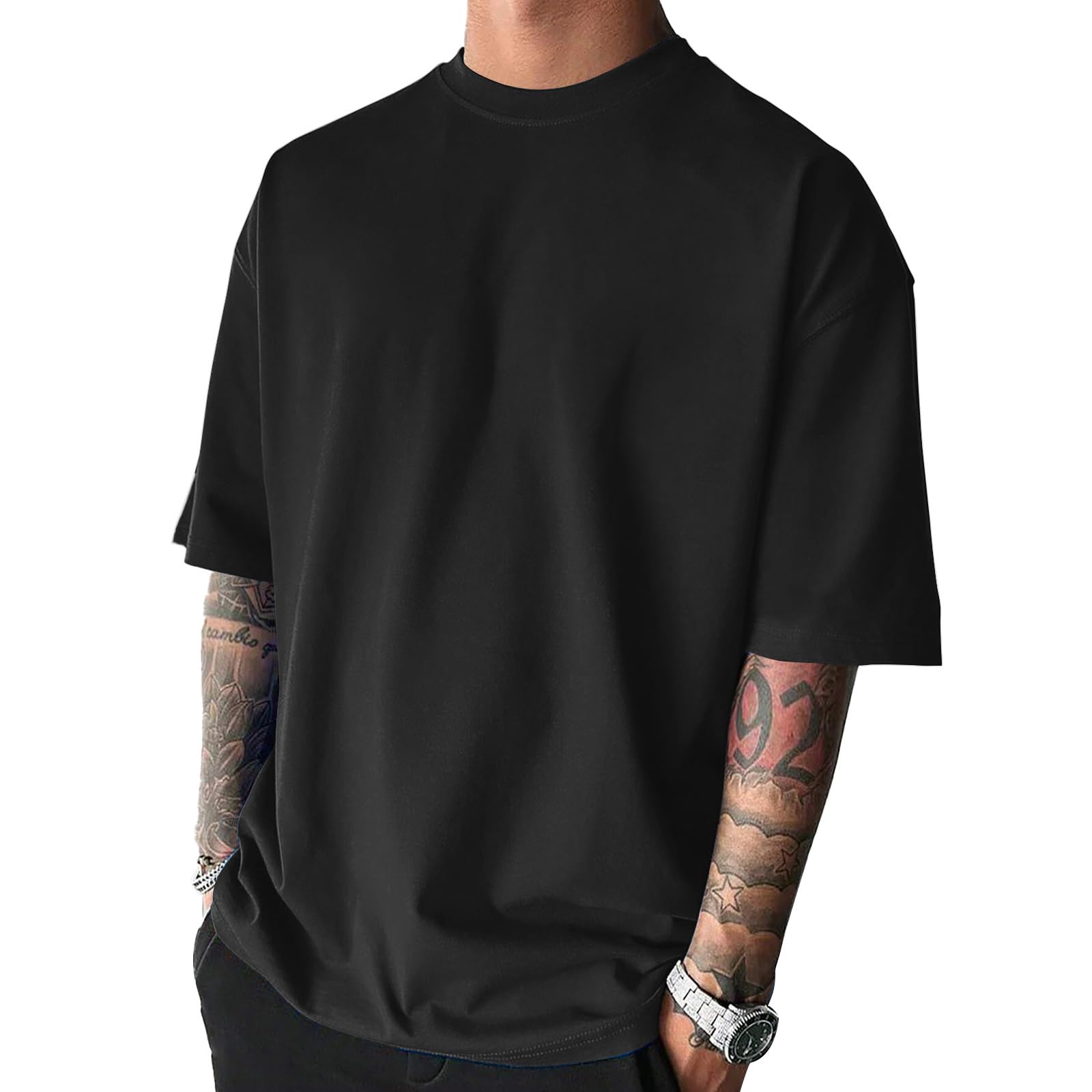 Photo 1 of Men's Fashion Oversized Tshirts Workout Short Sleeve T-Shirt Dry Fit Lightweight Crewneck Tee Tops Black