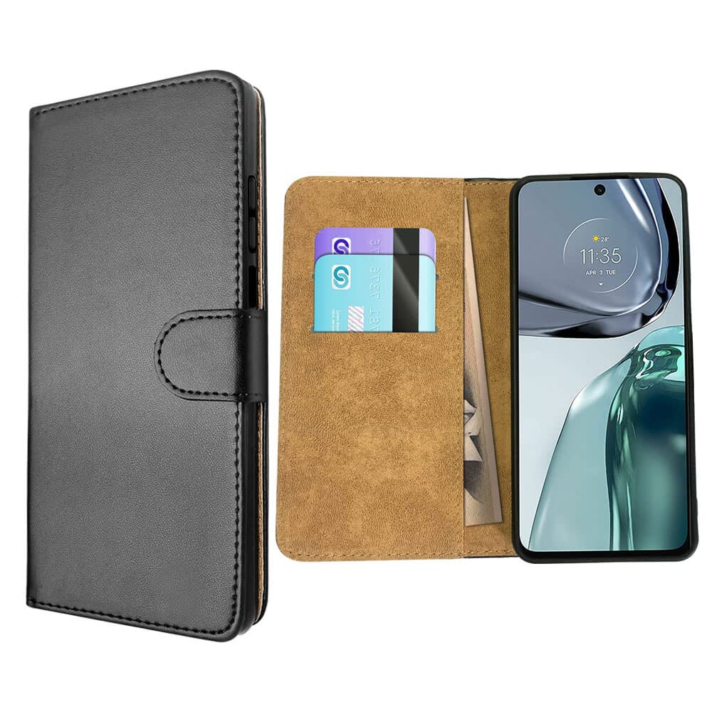 SDTEK Case Compatible with Motorola Moto G62 5G, Leather Wallet Flip Book Folio Wallet View Phone Cover Stand (Black)