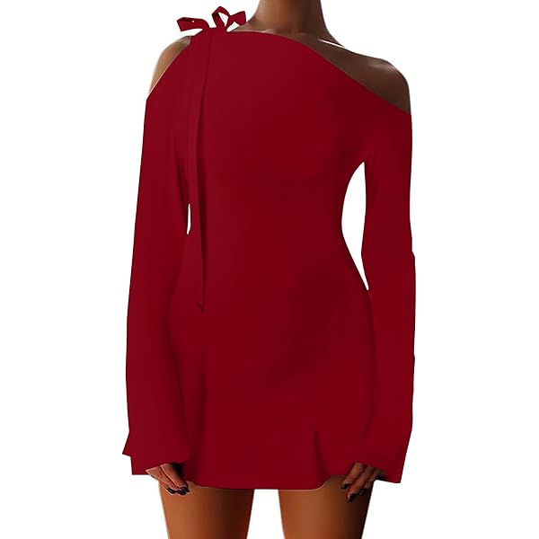 Off Shoulder Bell Long Sleeve mini Dress Women Boat Neck Summer Sexy  Holiday Cute Flare a line Fairy Rave Elegant Trendy Party Date Night Going  Out Club Cocktail HOCO Short Cyber y2k