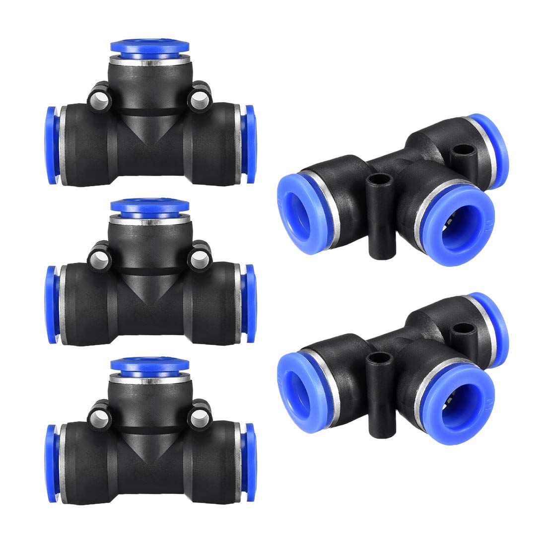 sourcing map Plastic Tee Push to Connect Tube Fittings 10 mm or 25/64" od Push Lock Blue 5pcs