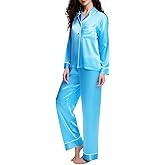 Lonxu Silk Satin Womens Pajama Sets Button Down Sleepwear Loungewear XS~3XL