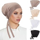 XEPST 4 PCS Hijab Undercap for Women, Islamic Muslim Under Hijab Cap Underscarf Tie Back Closure Modal Hijabs Caps Inner Underscarf Undercap Turban Head Wraps for Women Chemo Sleep Cap, Set 3