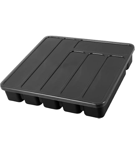 Organisateur D'argenterie Avec Couvercle – Plateau Pour Couverts, Rangement Tiroir Ou Comptoir, Plastique, 33x28.5 Cm - 11