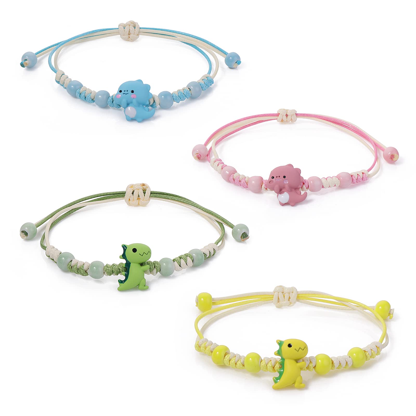 Yolev 4 Pieces Unique Dinosaur Matching Bracelets Colorful Luck String Rope Chain Cord Thread Braided Bracelet Good Wish Bracelet Gift for Women Girls