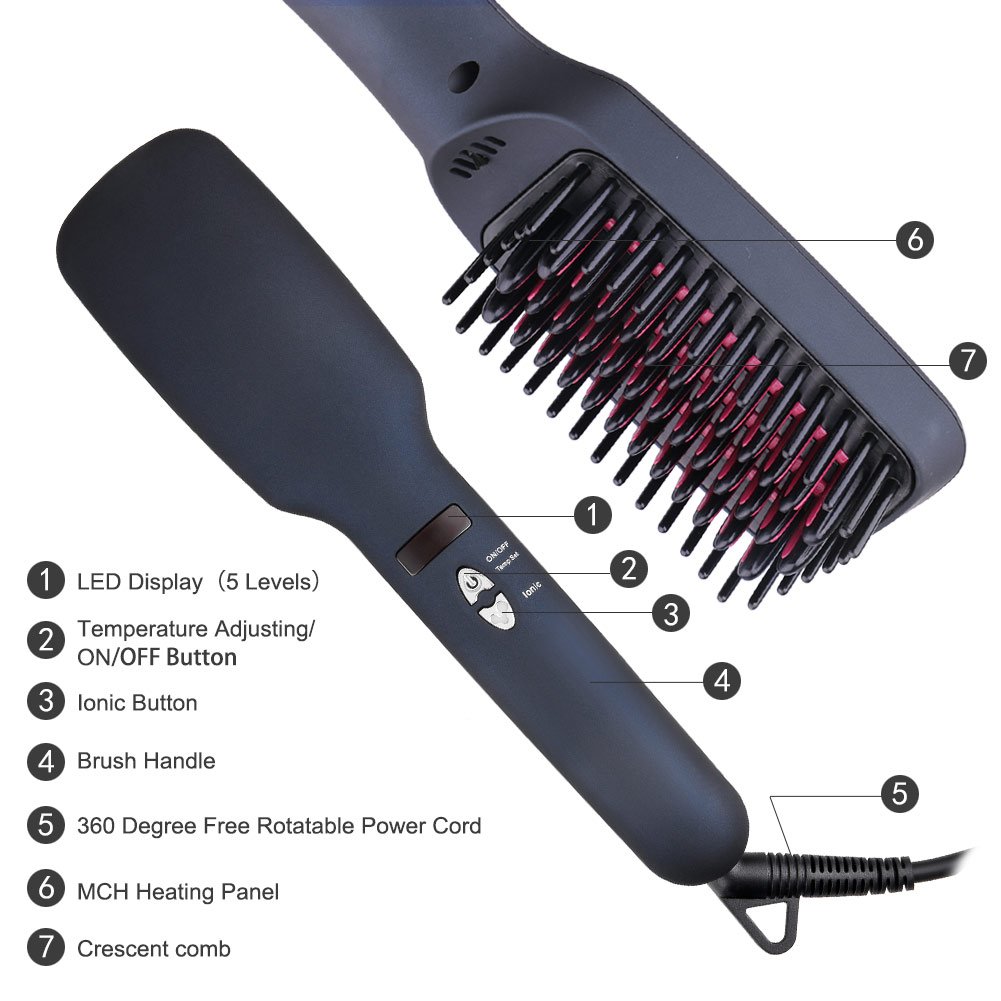 ARINO Spazzola Lisciante Ionica Lisciacapelli Lisciatura Lisciatore Ioni 2 in 1 Raddrizzatore Piastra di Ceramica Styling Elettrico con Tecnologia MCH per Protezione Riscaldamento Rapido Antistatico Scottature Nero