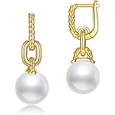 LOIPURI Gold Hoop Earrings for Women 14K Real Gold Plated Link Pearl Drop Dangle Earrings Lightweight Twisted Huggie Earrings Jewelry Gifts
