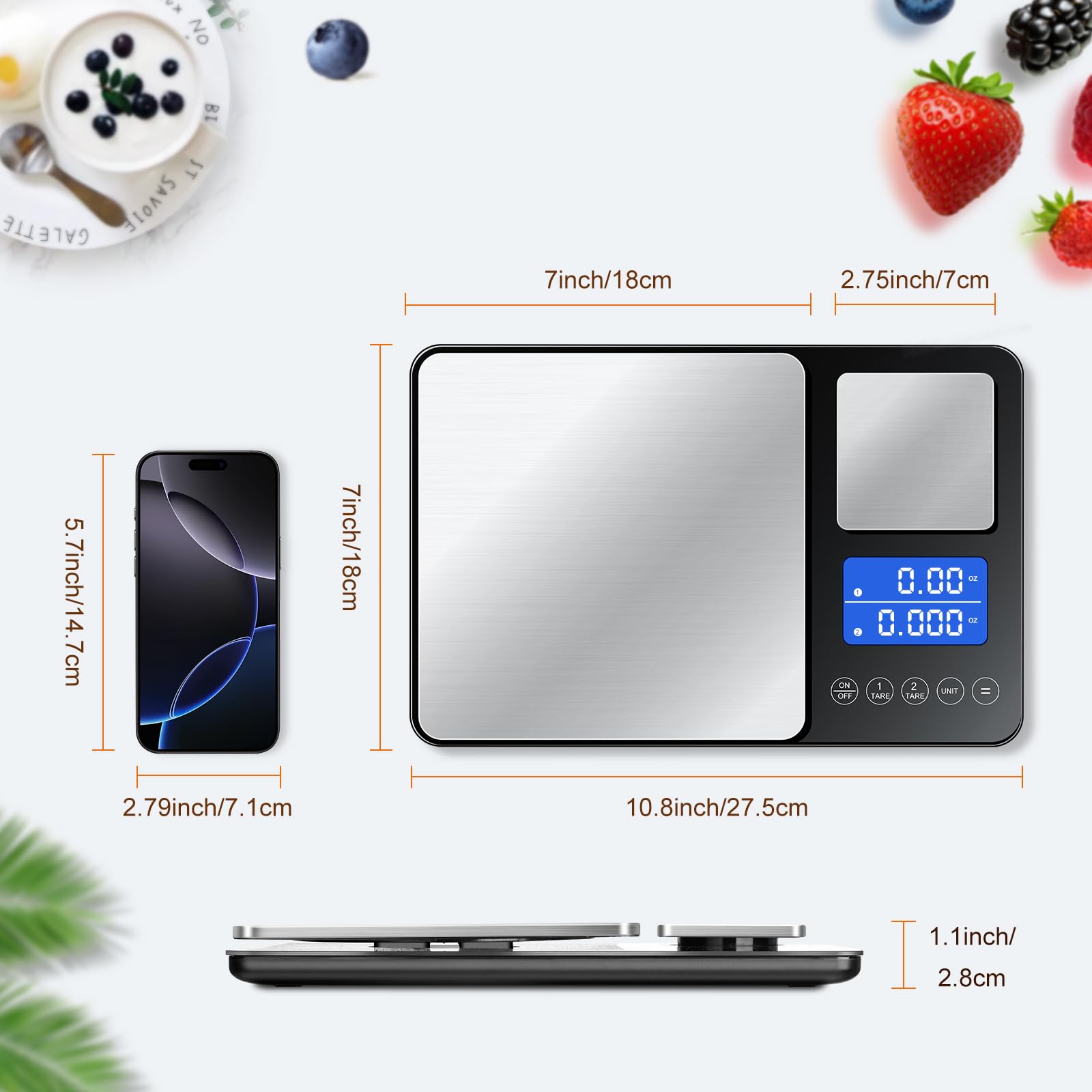0.001oz/33lbs Dual Platform Food Kitchen Scales Digital Weight Grams and Ounces, Two Precisions Kitchen Scale for Sourdough Bread, Baking and Cooking with 7 Units Tare, Accumulation Functions