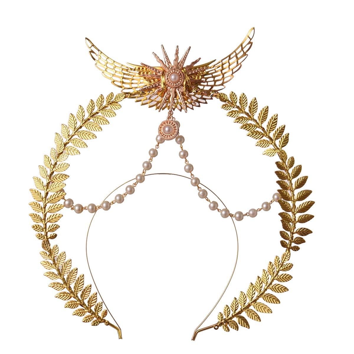 GRACEART Halo Crown Headband Metal Goddess Headpiece Cosplay Crown Tudor Headband Elegant Pearl Tiara Party Hair Accessories
