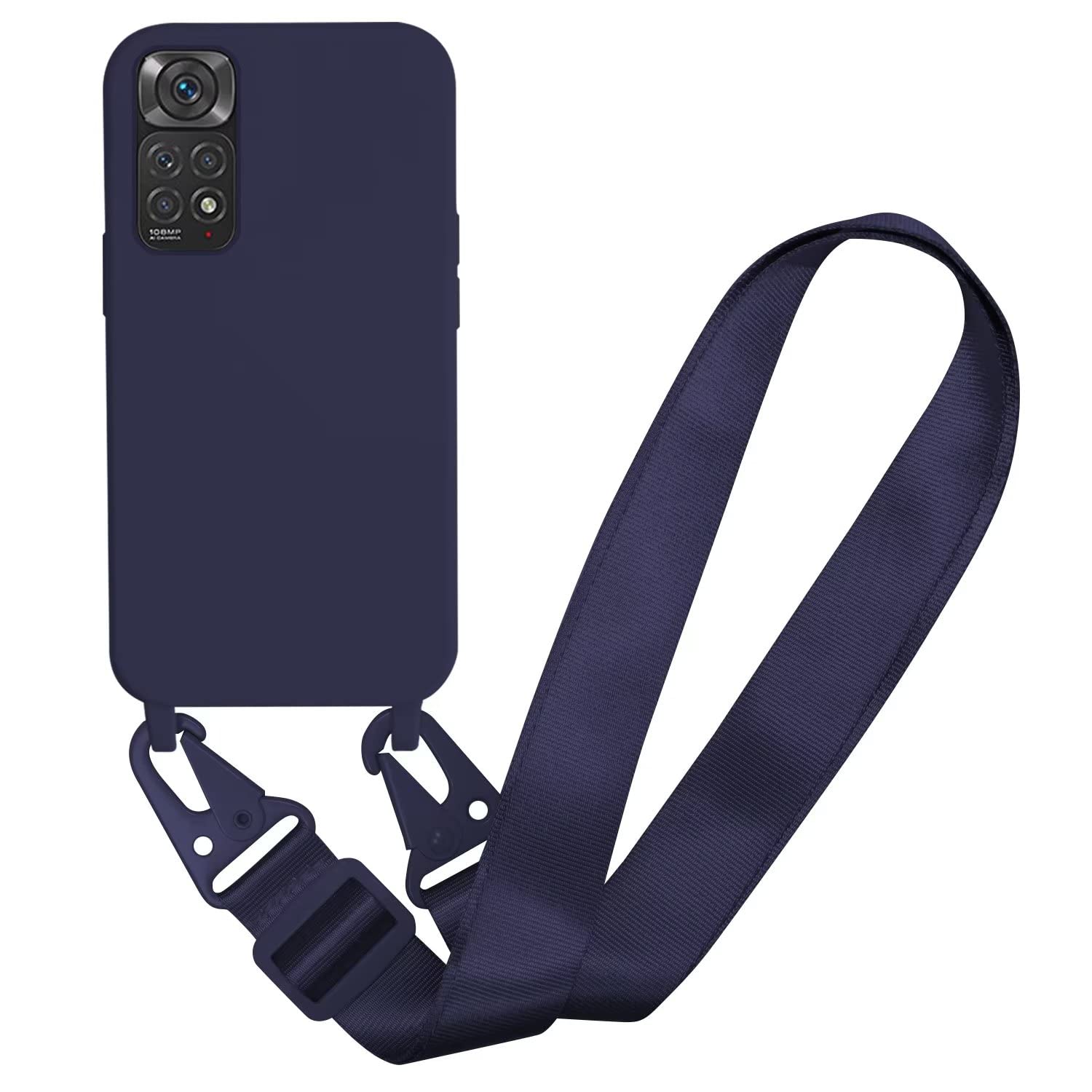 SLWYF Compatible with Xiaomi Redmi Note 11 4G/Note 11S Case, Liquid Silicone Protective Phone Case with Strap Adjustable Neck Cord Necklace Soft Cover Crossbody Lanyard for Redmi Note 11S, Navy blue