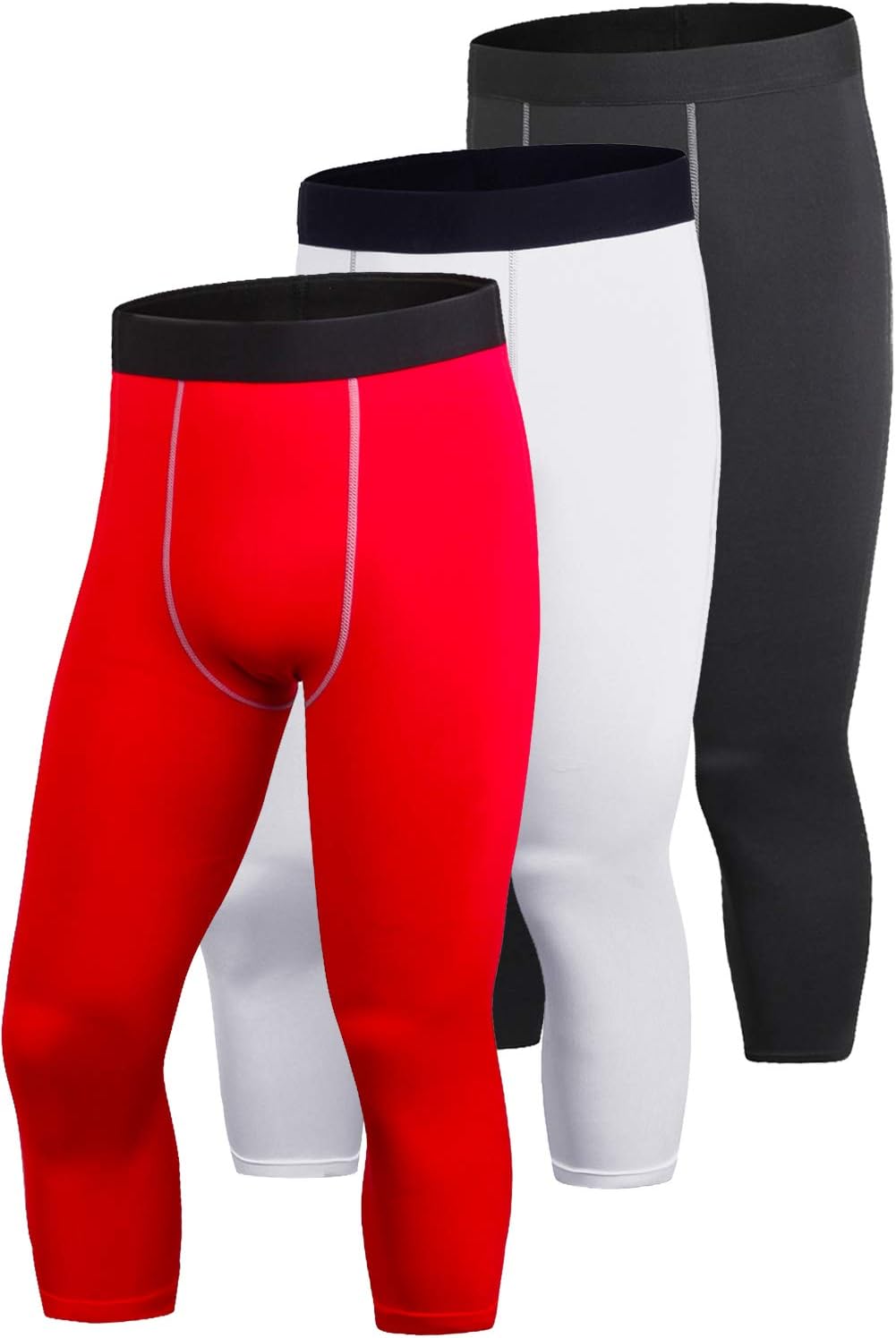 Lavento Men's 3-Pack 3/4 Compression Running Tights Cool Dry Capri Leggings Pants