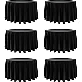 Dailyset 6-Pack Black Round Tablecloths, 120 Inches, Stain-Resistant Polyester for 5-6 Ft Round Tables - Washable Table Covers for Weddings, Banquets, Birthday Parties, Events