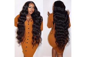 Uveous Wear and Go Glueless Wigs Human Hair Pre Cut HD Lace 5X5 Body Wave Lace Wigs Human Hair Pre Plucked 180% Density 3 Seconds to Wear Glueless Wigs for Beginners 28 Inch, Black