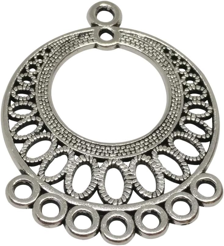 Aumni Crafts Jewellery Making Metal Alloy Dangler Connector Components 37x29mm Round Antique Silver Color (Pack of 12 Pieces)