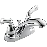 Delta Foundations Centerset Chrome Bathroom Faucet, 4 Inch 3 Hole Bathroom Sink Faucet for Vanity, Chrome B2510LF-PPU