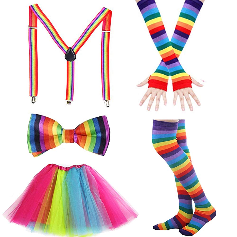 80s Fancy Party Costume Accessories Set,Adult Tutu Leg Warmers Fishnet Pink Gloves Neon Necklaces Bead 80s Lace Bow Headband Lighting Earrings Sunglasses,1980s Fancy Dress Women Night Out Party