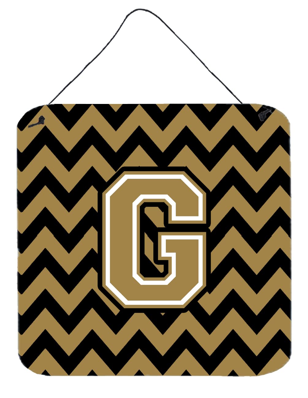 Caroline's Treasures Chevron Black and Gold Letter G Wall or Door Hanging Prints CJ1050-GDS66, 6" H x 6" W