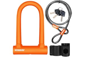 Bike Lock - Heavy Duty Anti Theft Bike U Lock with 5ft Security Steel Cable - 17mm Shackle Bicycle U-Locks with Keys & Sturdy