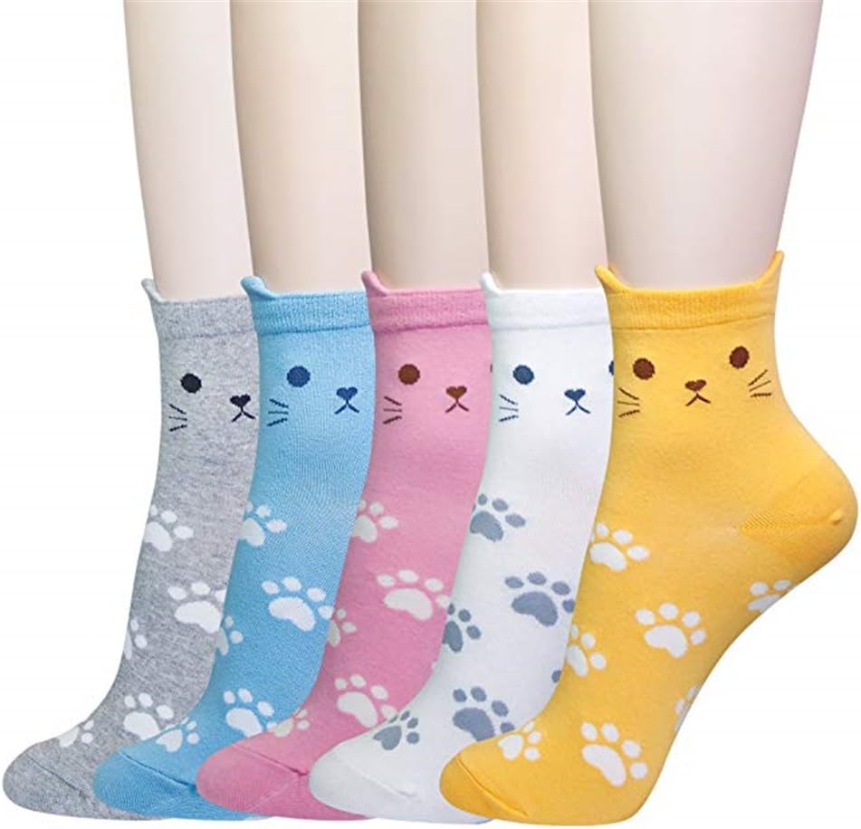 EDOTONFunny Socks with Cute Animals Cartoon Pattern Comfortable Sock for Womens Girls Size UK 3-7 Pack of 5-6 Pairs