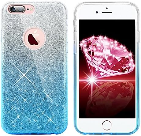 Iphone 7 Plus Case,Ultra Thin Shiny Bling Sparkle Crystal Premium 3 Layer Hybrid Semi-transparent Soft Back Cover Case for Iphone 7 Plus 5.5 Inch (Gradient Blue)